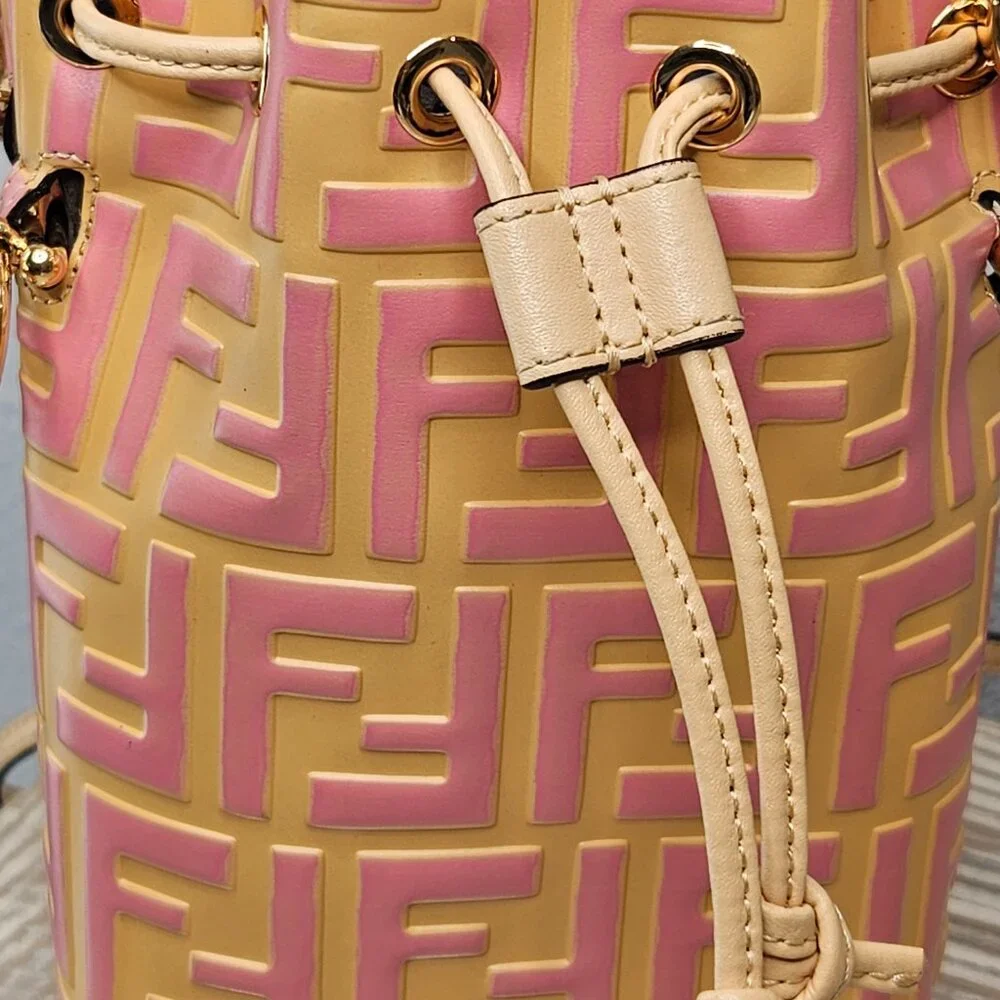 Fendi Vitello Liberty Mini Mon Tresor Bucket Bag Pink and Yellow - Picture 2 of 15